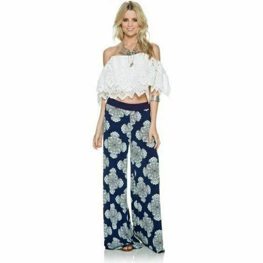 Tigerlily Blue Indigo Wide Leg Printed Pants - Picture 3 of 11